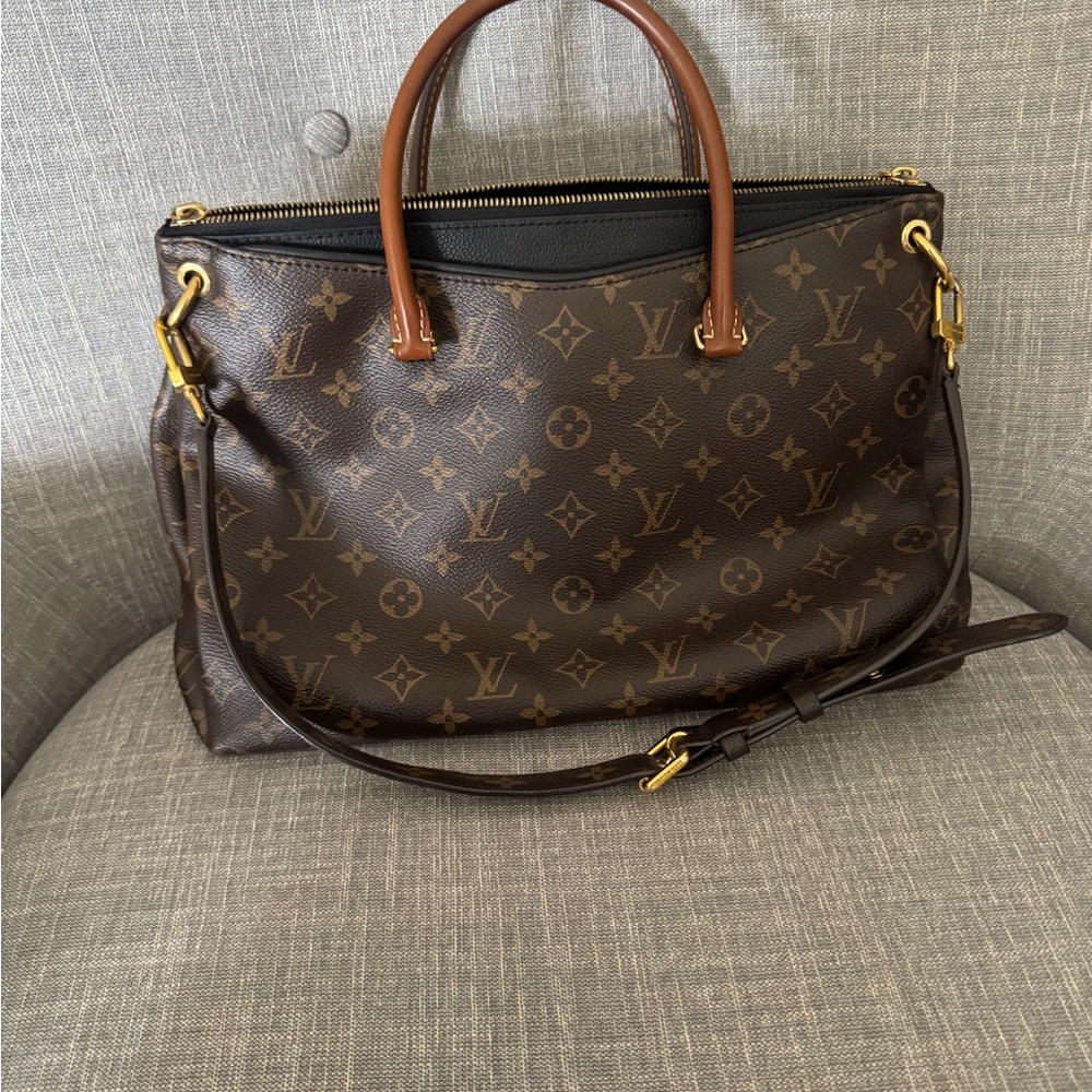 Louis Vuitton Brown Monogram Tote with Gold Accents